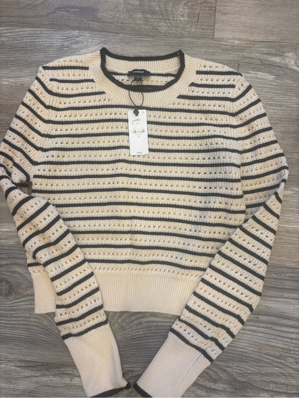 Express Women’s Cream and Black Striped Knit Sweater